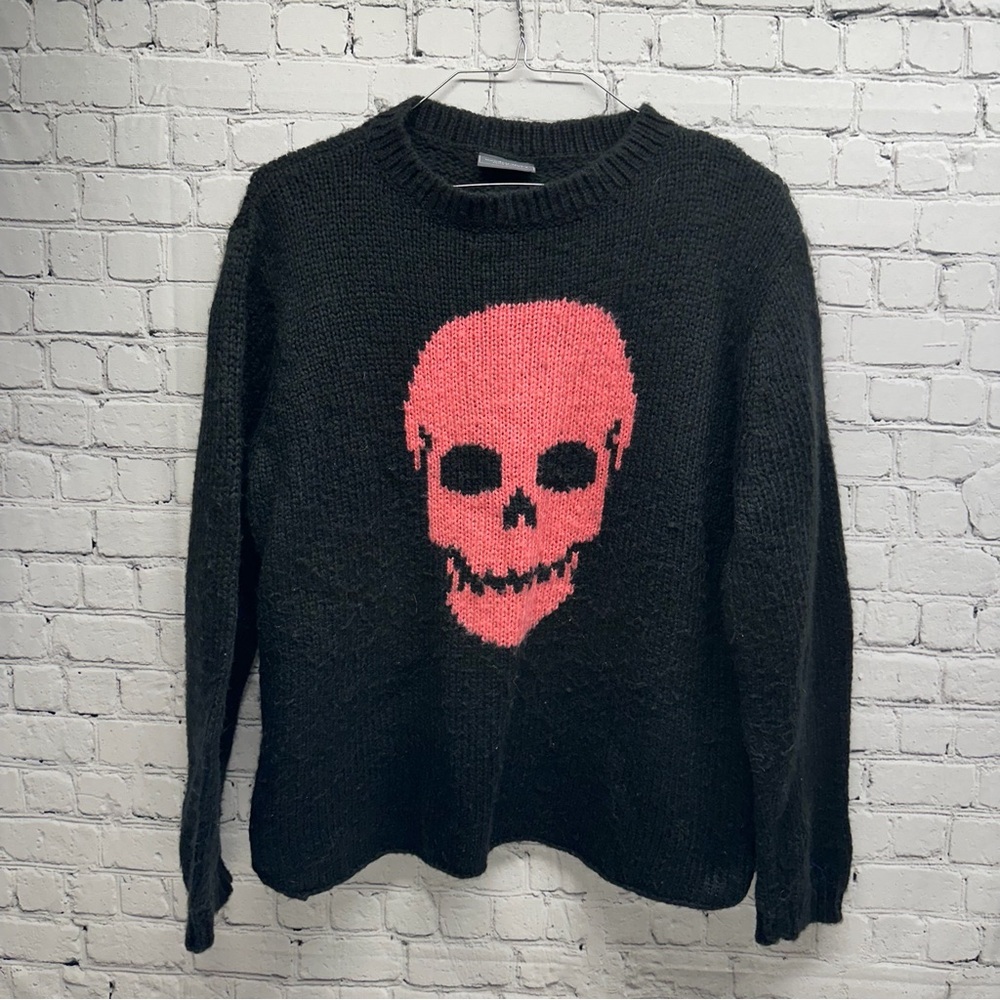 Wooden Ships Black Sweater with Pink Skull